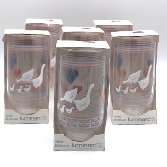 Vintage 80s Hearts and Geese Luminarc 
Beverage Drinking Glasses Set of 6 - Picture 8 of 8